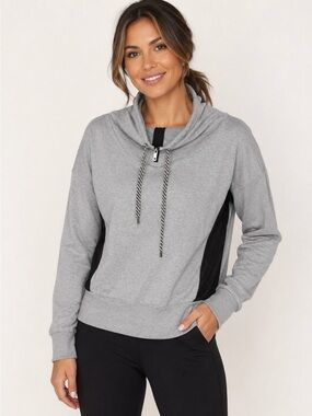 Lucy | cowl neck 1/4 zip mesh back grey pullover Sz M